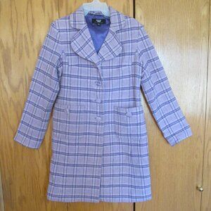 COFFEE SHOP JUNIOR'S SZ L COAT LAVENDER & PURPLE WOOL PLAID TRENCH WINTER JACKET